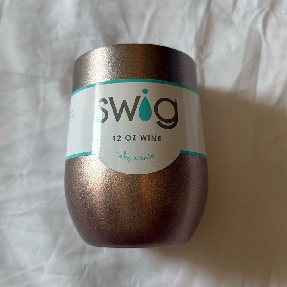 NWT Swig bronze 12oz stemless wine glass tumbler with lid stainless steel